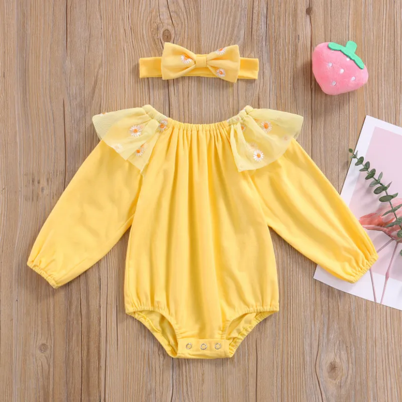 

Боди для новорожденных девочек с длинным рукавом и цветочным принтом