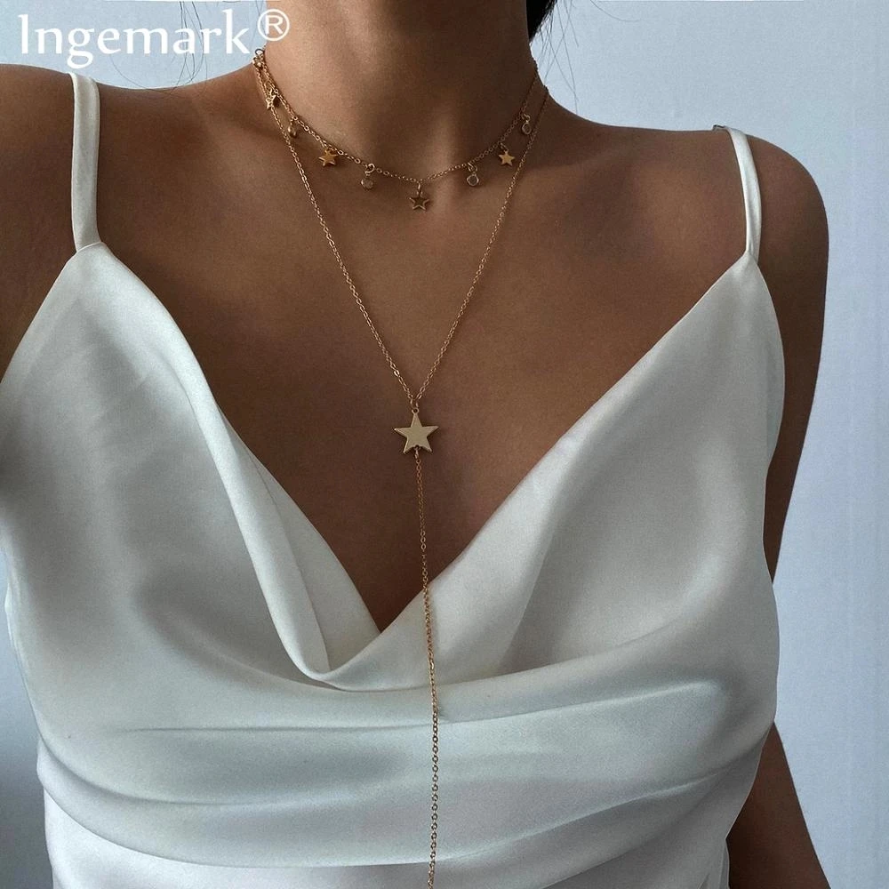 

Gothic Layered Star Tassel Pendant Choker Necklace Summer Girl Bohemian Sexy Punk Long Chain Necklace Women Fashion Jewelry 2020