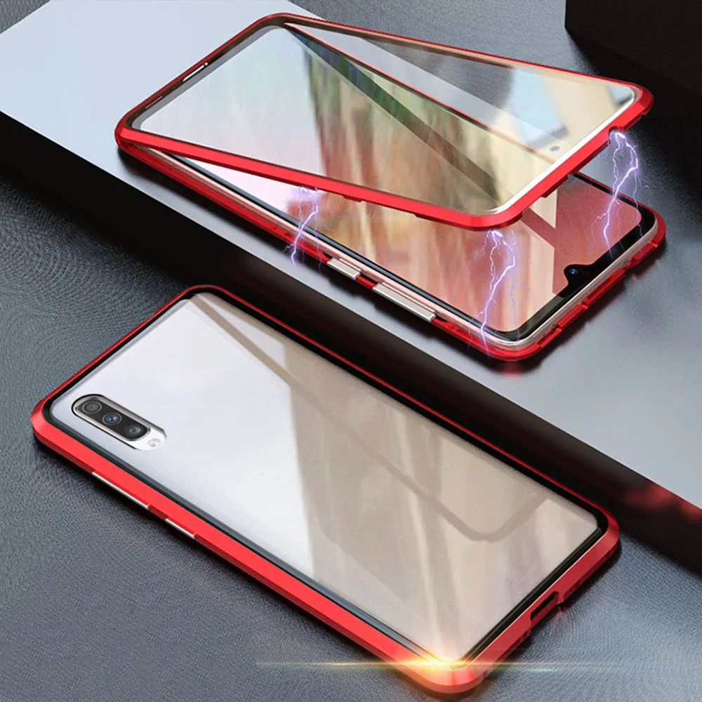 Магнитный чехол для samsung Galaxy A40 A70, чехол, противоударный бампер, двухсторонний, закаленное стекло, металлический чехол для samsung A 40 70, чехол