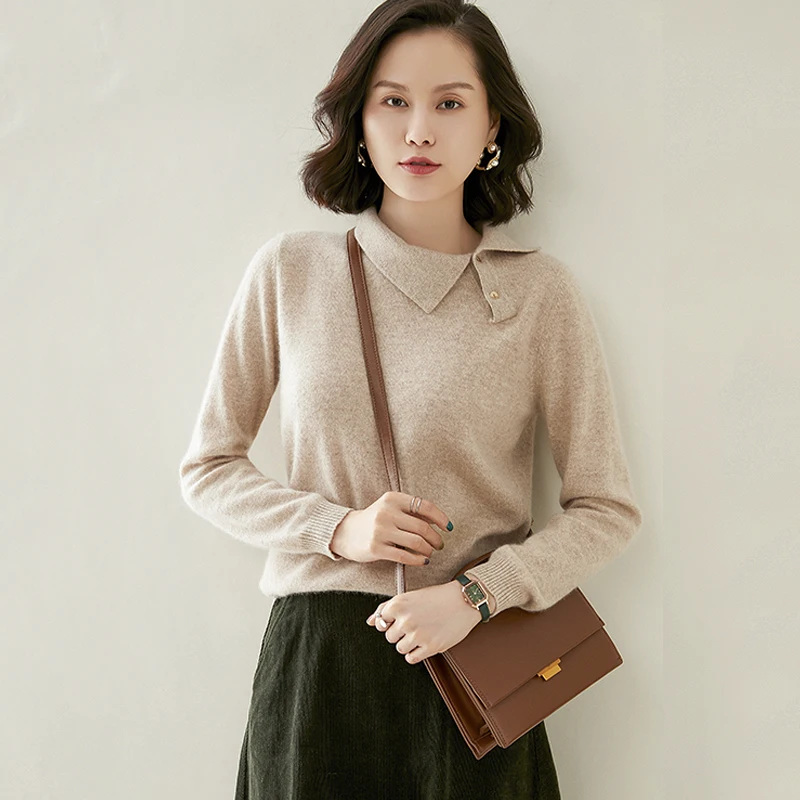 adishree 2020 woman winter 100% Cashmere sweaters autumn knitted Pullovers High Quality Warm Female thickening Turn-down Collar