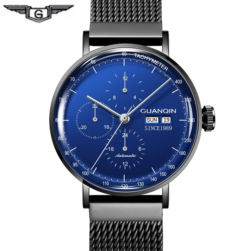 GUANQIN 2019 clock business Automatic watch men 3D Curve Mechanical waterproof men's watches top brand luxury erkek kol saati | Наручные