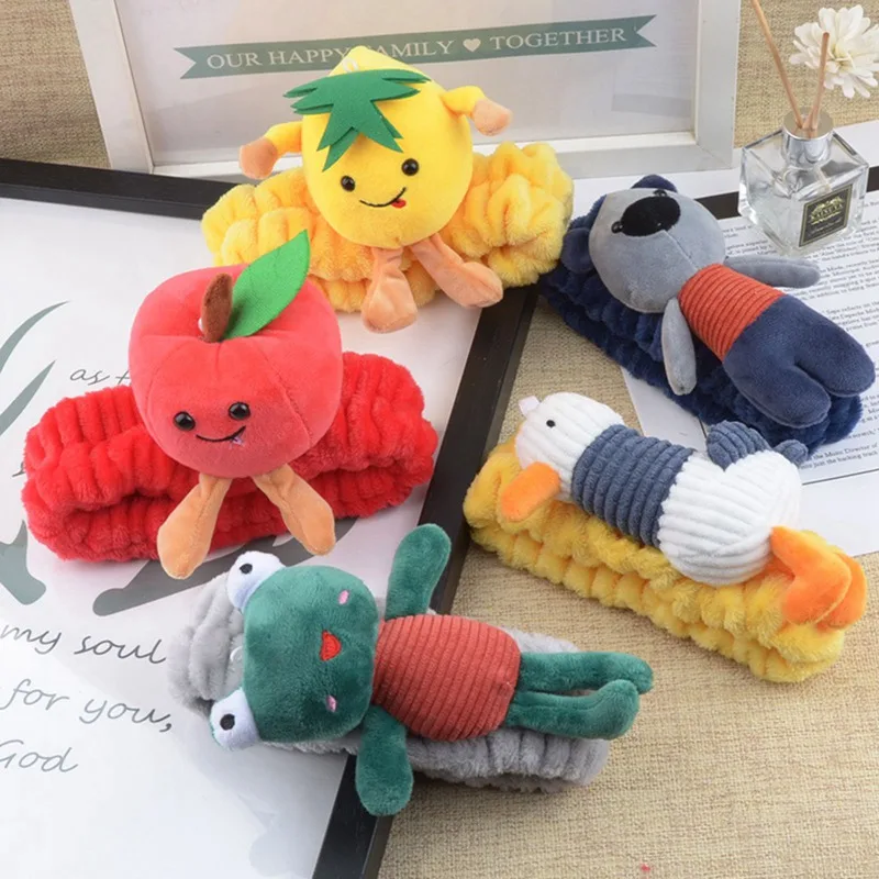 

Fruit Animal Headband For Women Coral Fleece Hair Band Bow Washing Face Makeup Headband Female Scrunchie Turban Hair Accessories