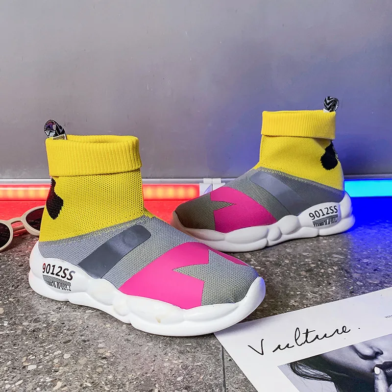 Spring Boots Shoes Woman Flats Sock Elastic Lightweight Shoes Casual Female Colorful Knit Sock Summer Mix Color Shoes
