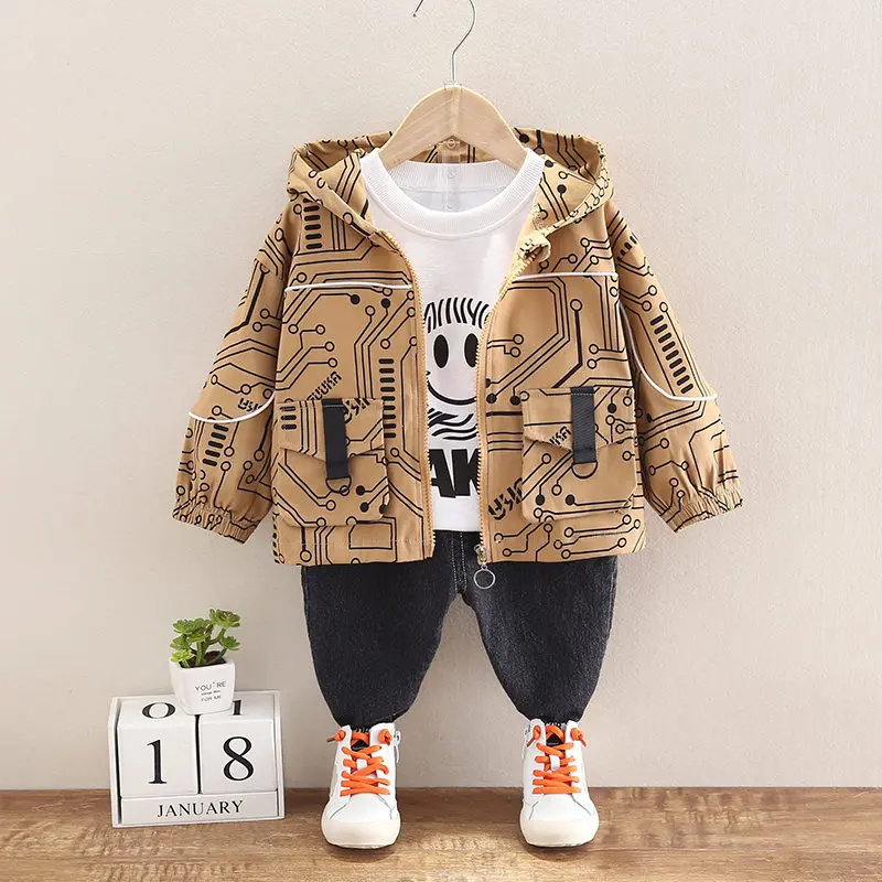 Los ni&ntilde;os de primavera ropa Casual beb&eacute; ni&ntilde;os ni&ntilde;as sudaderas con capucha abrigo chaqueta camiseta pantalones 3 unids/set ni&ntilde;os ch&aacute;ndal infantil 1, 2, 3, 4 5 a&ntilde;os-0