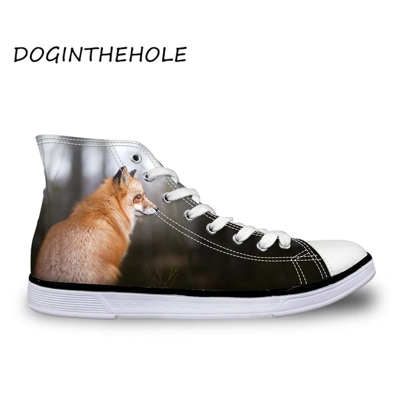 Женская обувь Модные ботильоны парусиновая с рисунком лисы Высокие кроссовки на