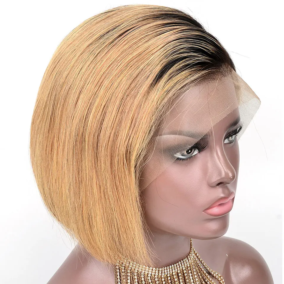 YVONNE дизайн натуральный цвет Ombre Pixie Cut Короткие парики бразильский Remy кружева передние человеческие волосы парики прямые 8 дюймов