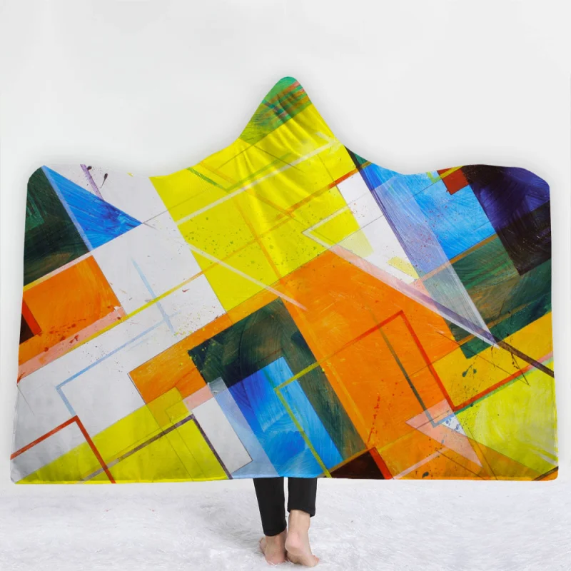 Geometric pattern Print Hat Blanket Adult Hooded Coral Fleece Warm Wearable Wool Winter blankets 200x150cm | Дом и сад