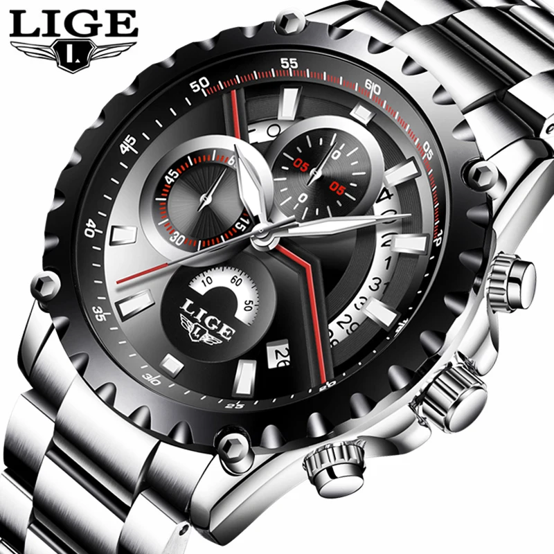 LIGE Men Watch Fashion Sport Quartz Watches Mens Top Brand Luxury Full Steel Business Waterproof Casual Watch Relogio Masculino