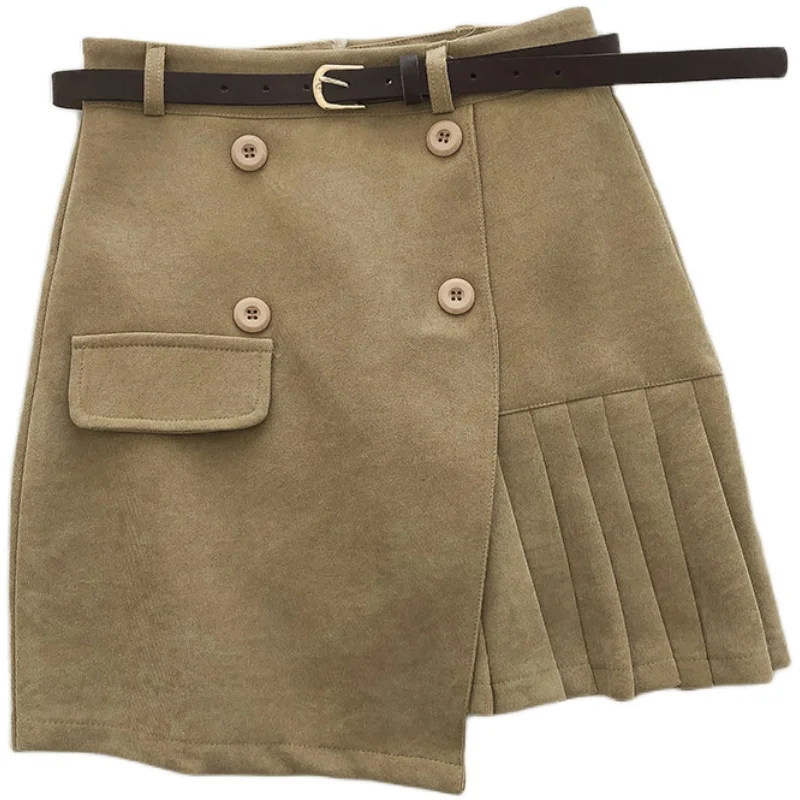 

New Hong Kong style retro fashion high waisted A-line skirt for women in autumn / winter 2020 irregular pleated skirt