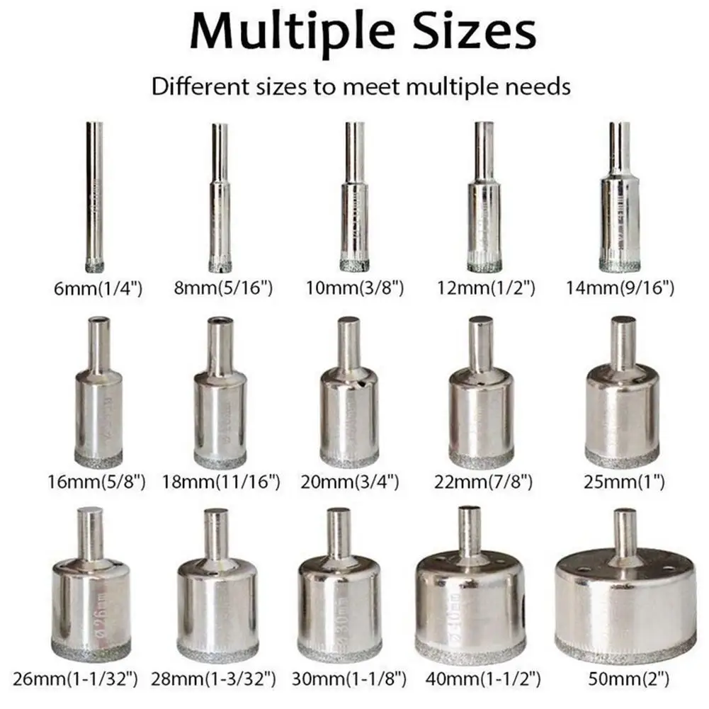 

15PCS/Set Diamond Coated Drill Set Tile Marble Glass Ceramic Hole Opener Power Tool Drill Bit Hole Saw Drilling Bits for Power T