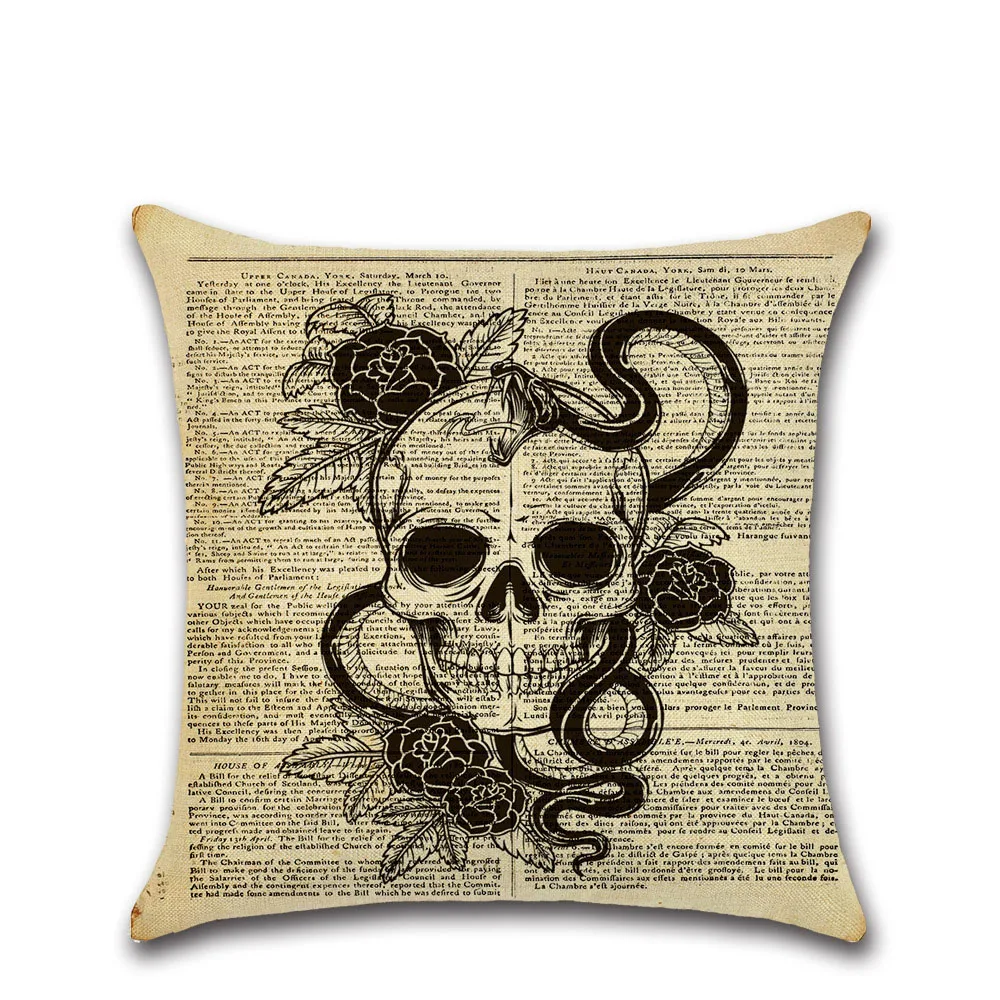 Скелет головы белье газетный рисунок декоративная подушка для дивана крышка