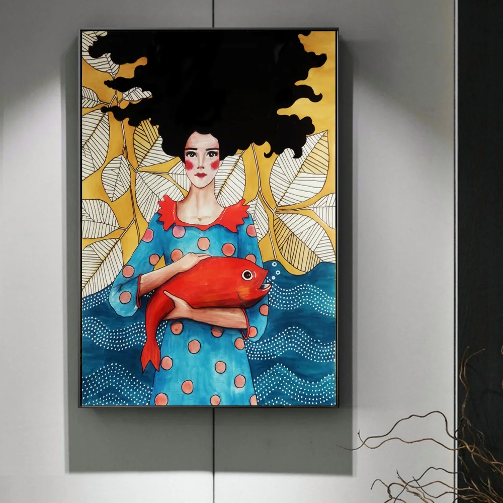 

Abstract Cartoon Flower Long Hair Girl Colourful Nordic Wall Art Canvas Painting Posters And Prints Picture For Room Decoration