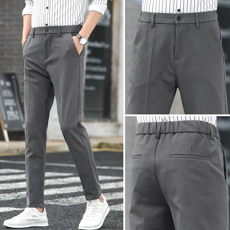 

Men's Slim Straight Trousers Korean Style Trendy All-Match Trousers With Small Feet 2021 Fashion Brand Solid Color Classic Pants