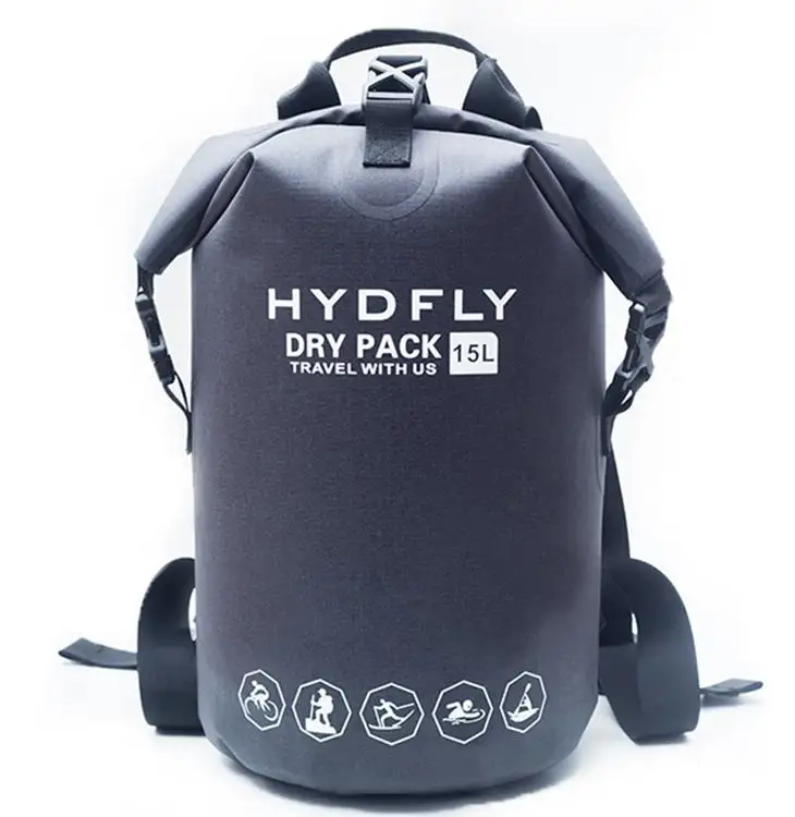 Черный цвет 15L HYDFLY 600D ТПУ Спорт на открытом воздухе водонепроницаемый герметичный заплечный гермомешок для водного спорта пляж серфинг водостойкий мешок рюкзак - Цвет: Черный цвет