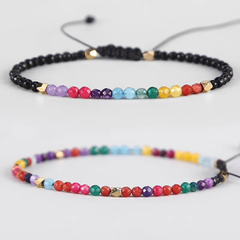 12 Созвездие счастливый тонкий браслет натуральный камень 3 мм бисера 7 Чакра