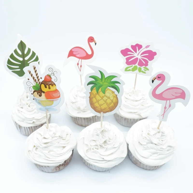24 шт./партия бумажные топперы для тортов с изображением фламинго и яблока детские