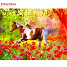 5D сделай сам, квадратнаякруглая алмазная живопись, лошадь и цветок, вышивка крестиком, алмазная вышивка, узор Стразы J3070
