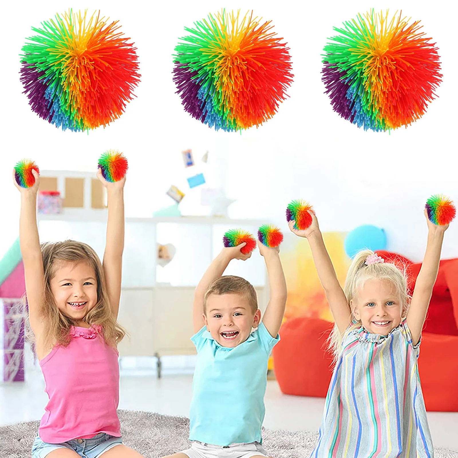 

Kids Toys Large Rainbow Monkey Stringy Ball Silicone Bouncing Fluffy- Jugging Ball 1pc Fidget Toys Juguetes Para Niños 2021