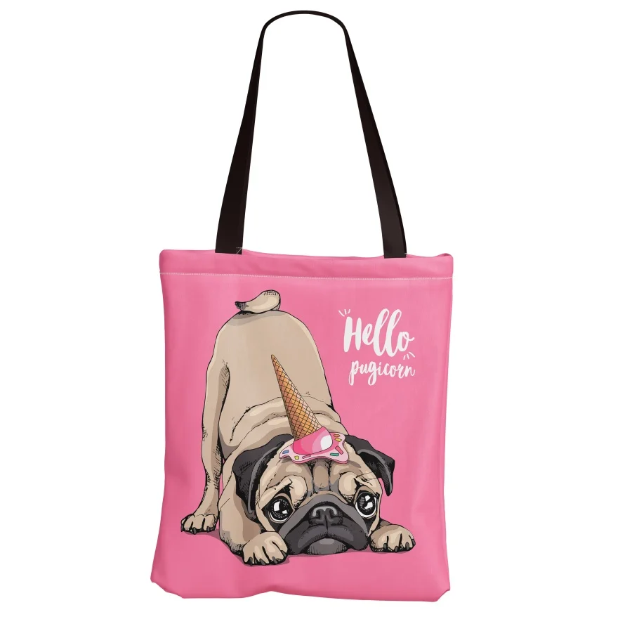 

Cute Pug dog Print Ladies Handbags Cloth Canvas Tote Bag Shopping Women Eco Reusable Shoulder Shopper Bags