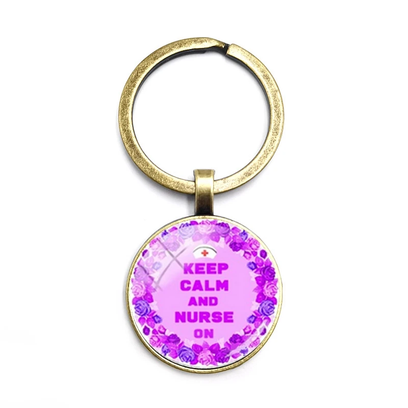 

2020 Latest Home Stethoscope Nurse Syringe Picture Keychain Round Convex Glass Dome Pendant Men and Women Fashion Charm Keychain