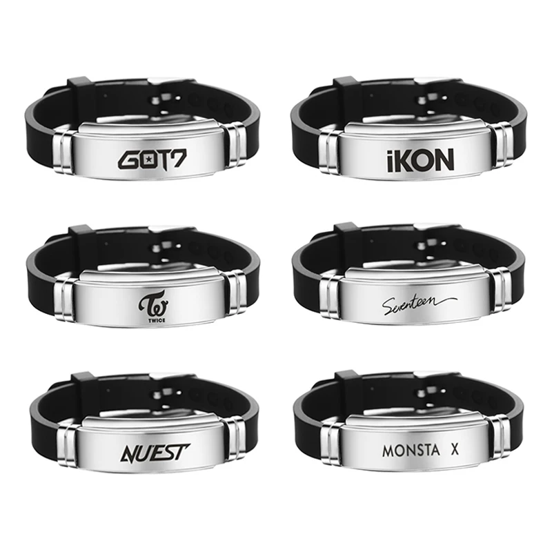 Силиконовый браслет из нержавеющей стали регулируемый Kpop GOT7 iKON BTOB MONSTA X NU'EST