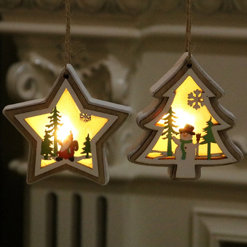 

Waylike New Christmas Decorations Christmas Lights Luminous Wooden Pendant Christmas Tree Pendant Christmas Gift