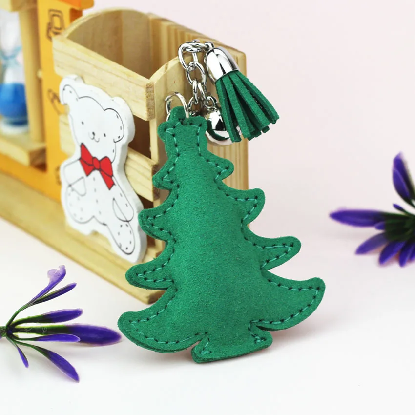 Милая цепочка для ключей с рождественской елкой кожаная кристальная подвеска