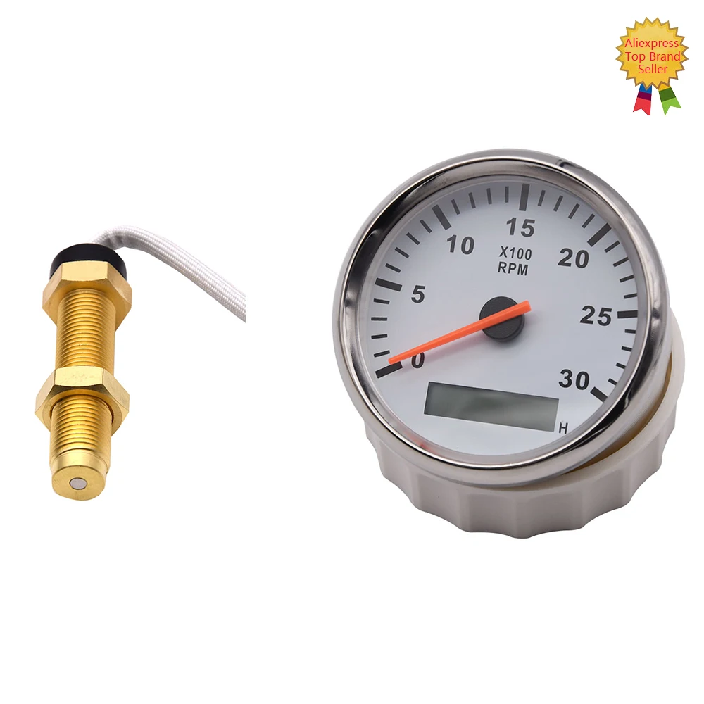 

85mm Tachometer 3000RPM With Hourmeter Truck Car Boat Diesel Engine Tacho Meter RPM Gauge M18 / M16 Car Boat Tachometer Sensor