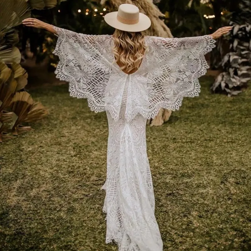 Кружевное свадебное платье Русалка UMK с рукавом летучая мышь сексуальное V