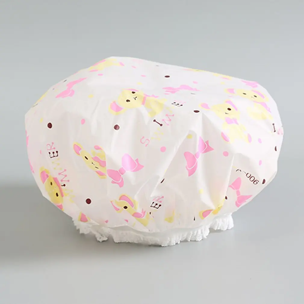

1PC Waterproof Shower Cap Thicken Lovely Bath Hat Solid Color One-Off Elastic Bathing Cap Bathroom Accessories for Women