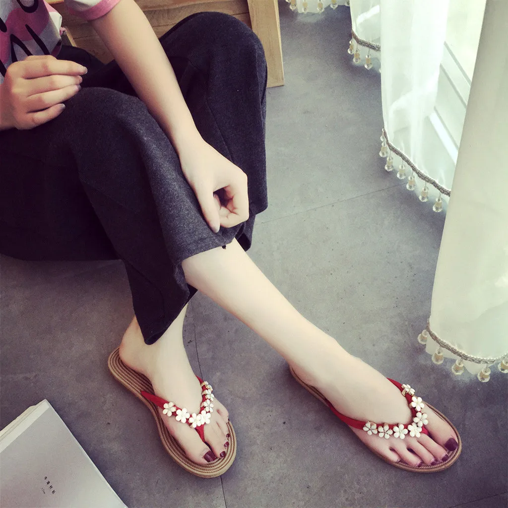 Женские модные однотонные Вьетнамки с цветами сандалии шлепанцы пляжная обувь
