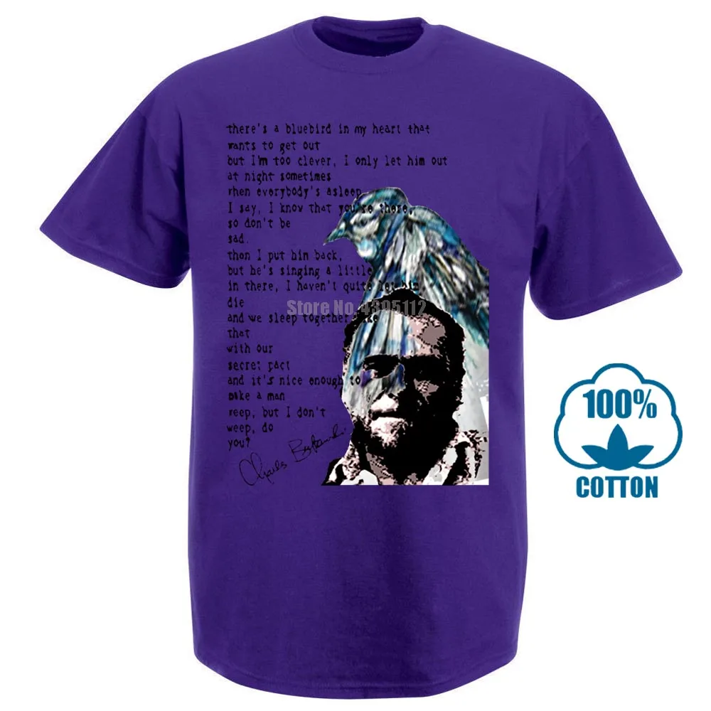 Фиолетовый Charles Bukowski синяя птица новая белая хлопковая Футболка хипстер harajuku брендовая одежда мужская футболка Новинка топы с круглым вырезом - Цвет: Фиолетовый