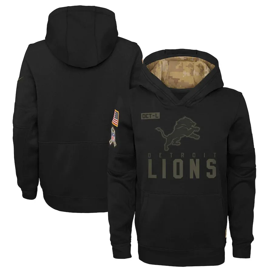 

Detroit Youth 2020 Salute to Service Lions Black Pullover Performance Hoodie
