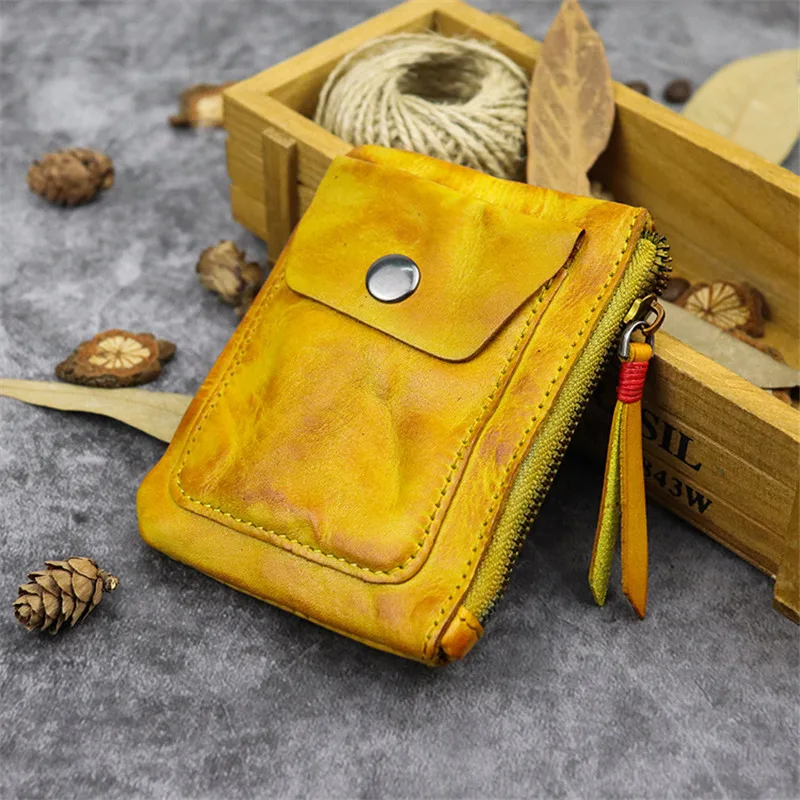 

Retro fashion high quality natural genuine leather men's coin purse mini luxury designer large capacity ladies short coin purse