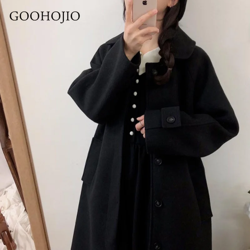 

GOOHOJIO 2021 New Autumn and Winter Single-breasted Coats Women Temperament Fashion Coats for Women Solid Color Women Chic Coat