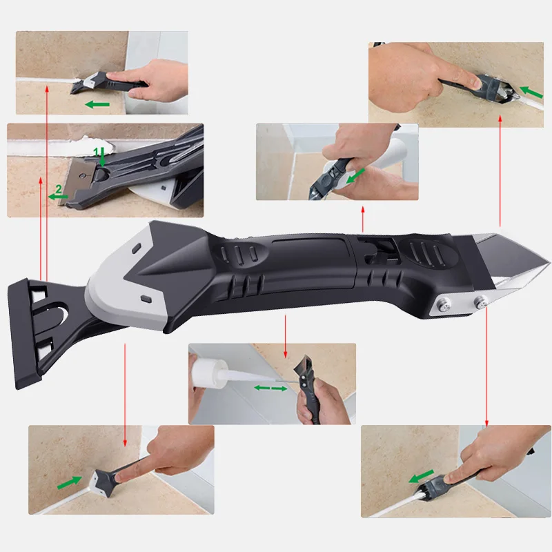 

NEW 5 In1 Silicone Remover Sealant Smooth Scraper Caulk Finisher Grout Kit Tools Floor Mold Removal Manual Cleaning Accessories
