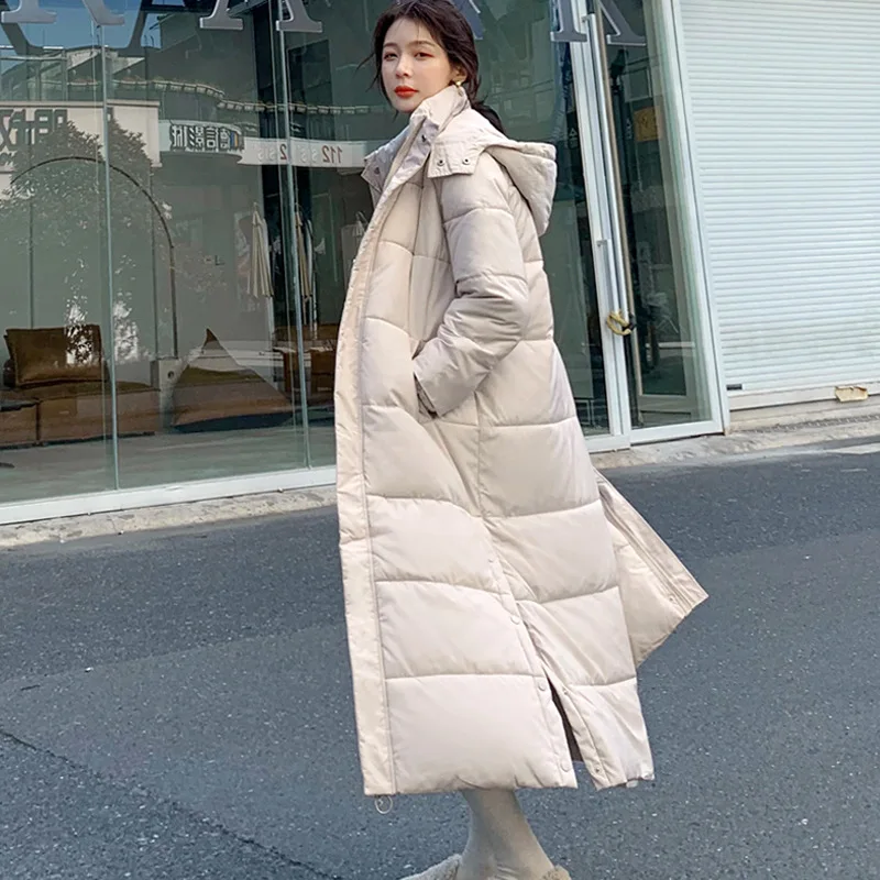 

2020 Winter Feather Women Long Loose Hooded Jacket Thicken Coat