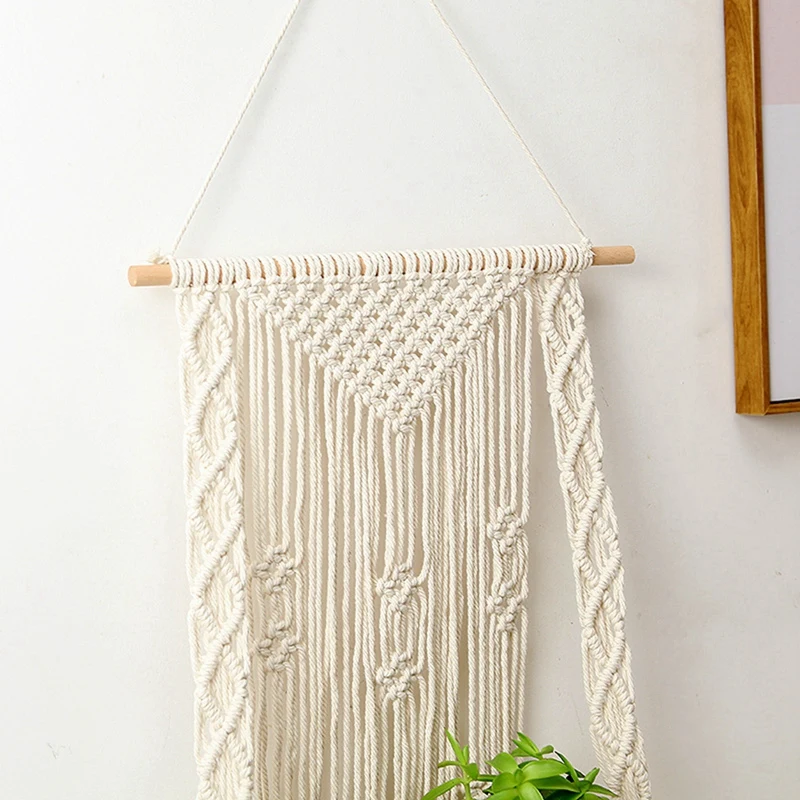 Boho Plant Holder Macrame Shelf Tapestry Wall Hanging Rack Bohemian Decor Hand-Woven Shelves Wooden Planter Basket | Дом и сад