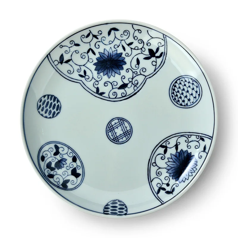 

Blue and White Porcelain Tableware Bone Plate 8 Inch Plates Japanese and Korean Creative DinnerWare Restaurant Hot Pot Club