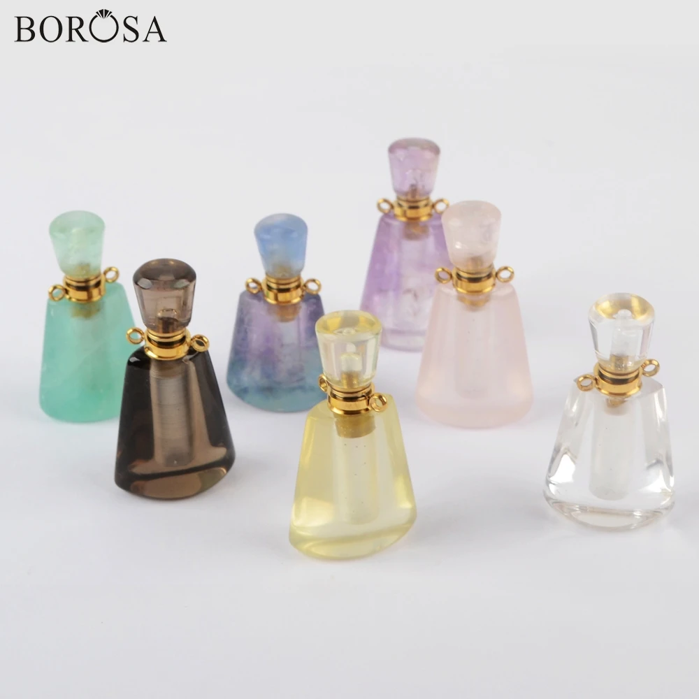 

BOROSA 3Pcs Gold Multi-kind Natural Stone Perfume Bottle Connector Amethysts Quartz Perfume Diffuser for Necklace Jewelry WX1219