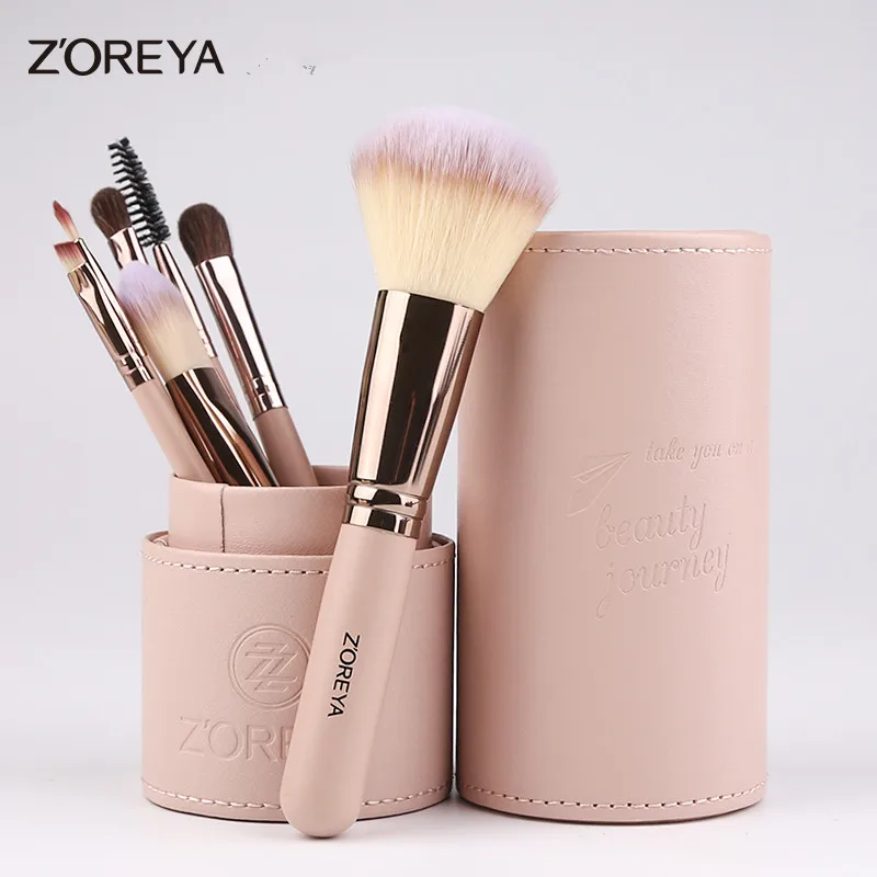 pink color ZOREYA на нашем сайте! кисти для макияжа с цилиндром 7 набор кистей для макияжа, кисточка для тональной крем-пудры тени для век щетки для бровей - Handle Color: pink color
