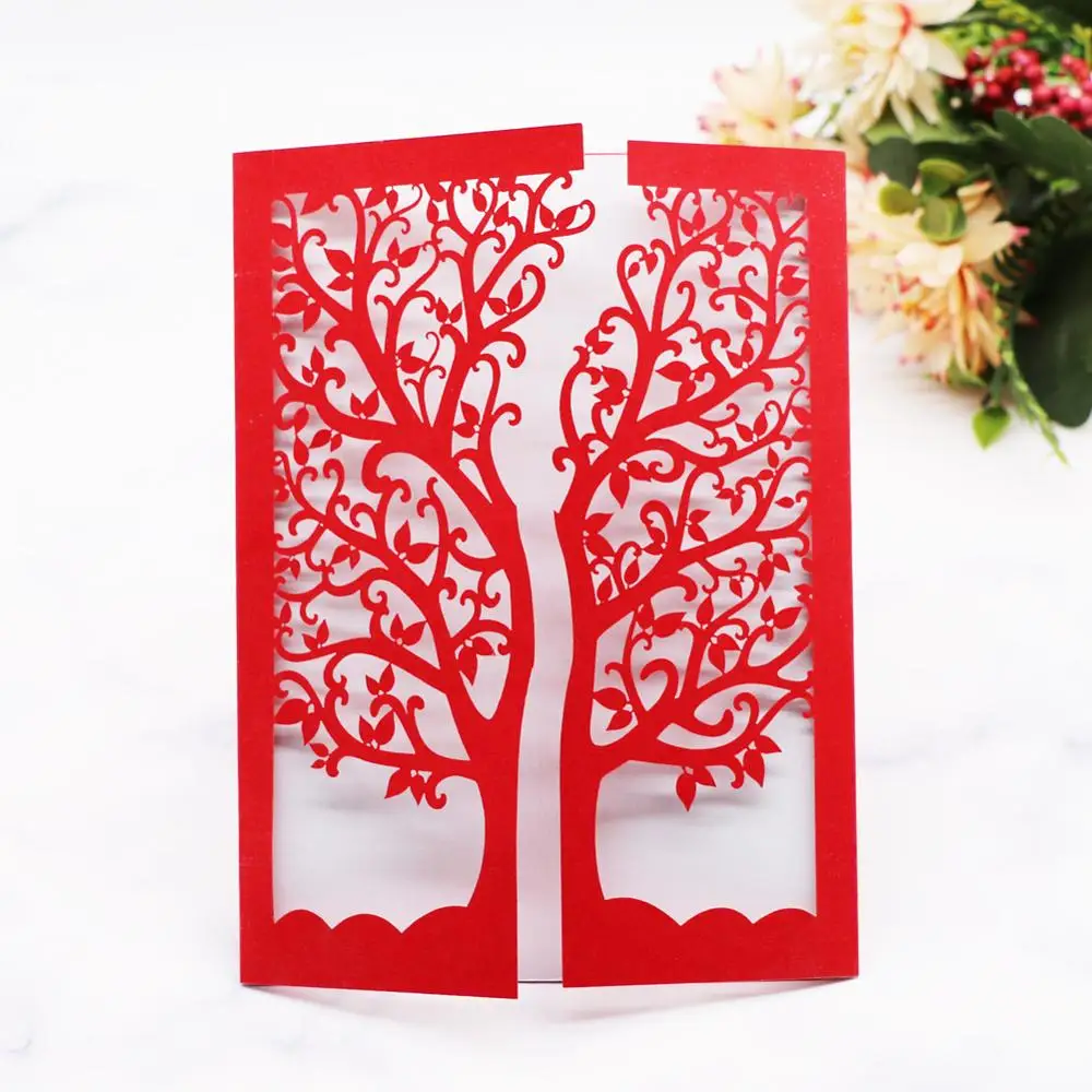 15 шт./лот полый лазерный разрез выпускные приглашения карты большое дерево