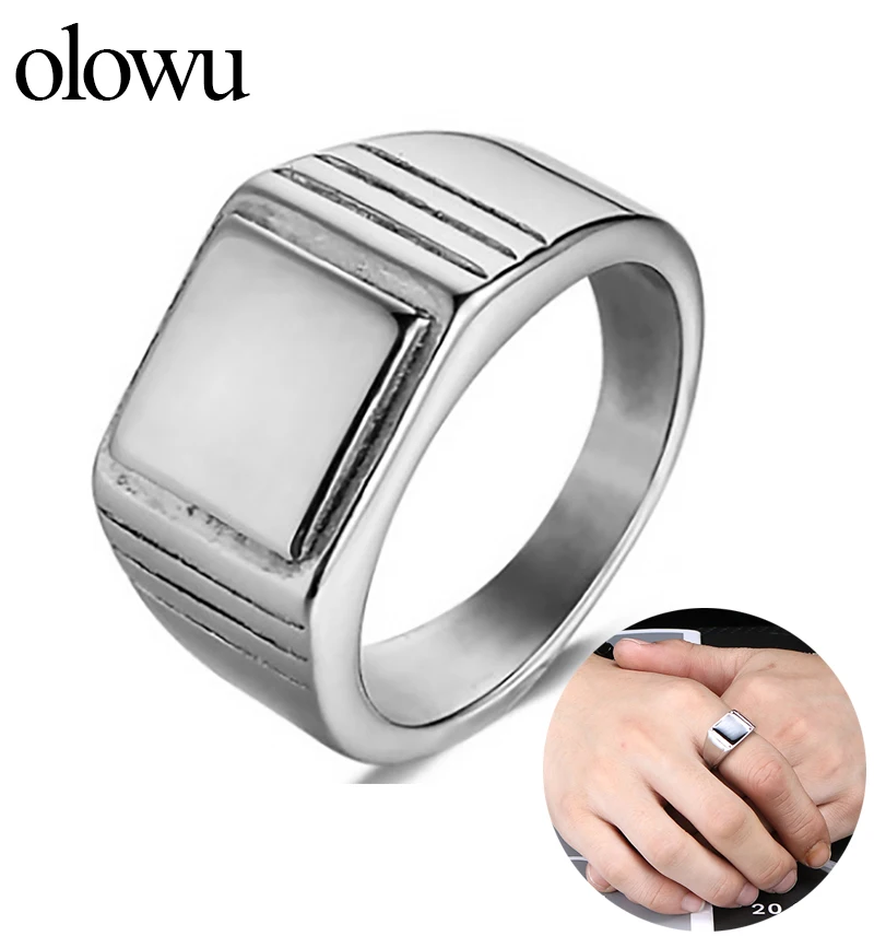 Olowu модные серебряные квадратные геометрические металлические кольца для мужчин