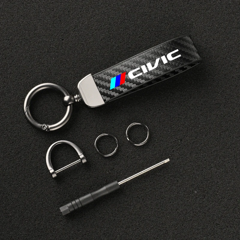 

4S Carbon fiber Car Key Chain 360 Degree Rotating Horseshoe Rings For Honda Civic 8th 10th ek eg 2020 2019 2018 2017 - 2001 Car