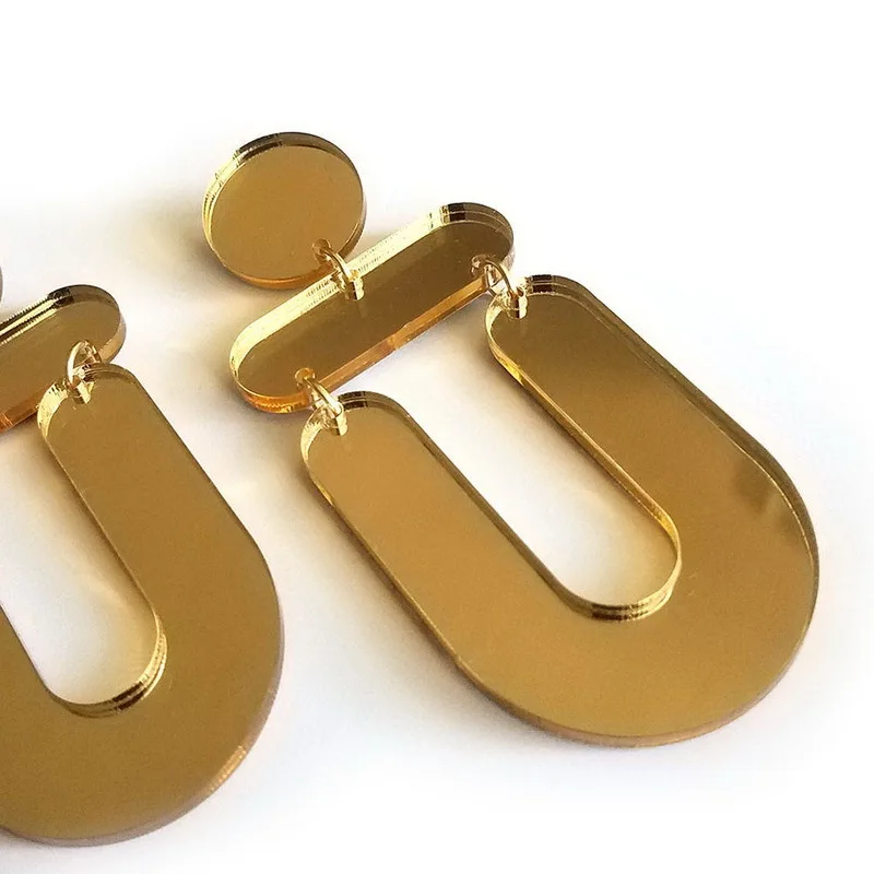 Новые акриловые U образные серьги с золотой зеркальной поверхностью простые