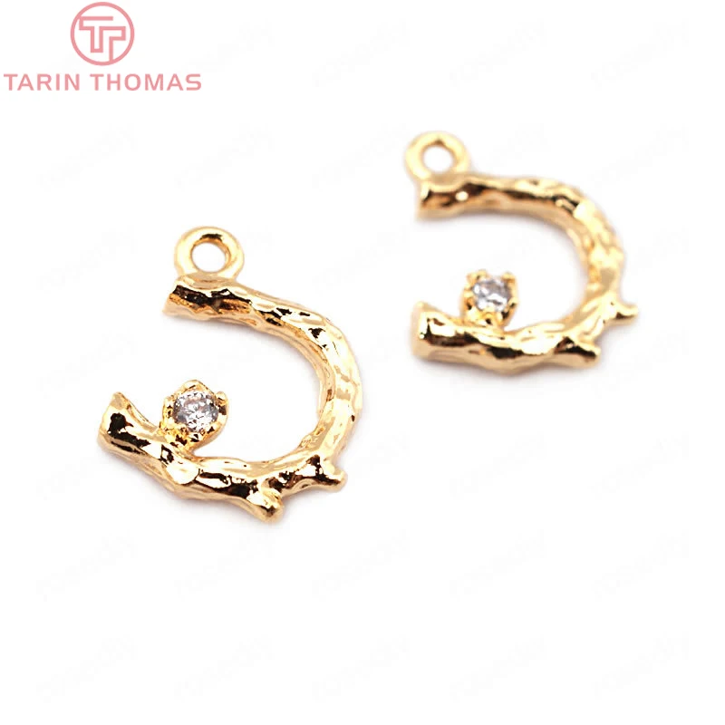 

(33677)6PCS 13*9MM 24K Gold Color Brass Zircon C Shape Tree Branch Charms Pendants High Quality Jewelry Findings Accessories