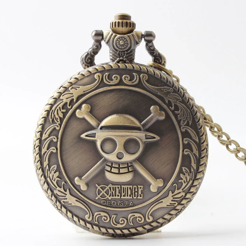 

Cute anime pirate skull flip quartz pocket watch big skull double-sided embossed male and female student pocket watch