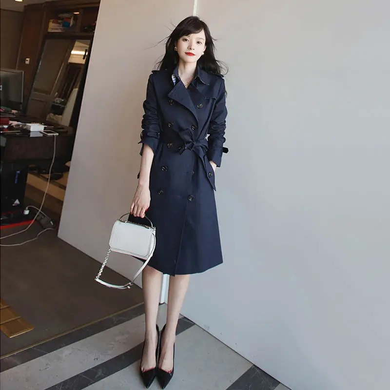 

2021 England Style Womens Trench Jackets Casual Double Breasted Waterproof Sashes Long Coat Chic Female Windbreaker Outerwear