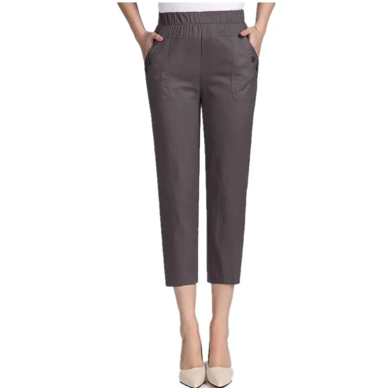 

2021 Summer Cotton Pants Capris Women Plus Size Straight Pants High Waist Casual Pants Female XL- 5XL