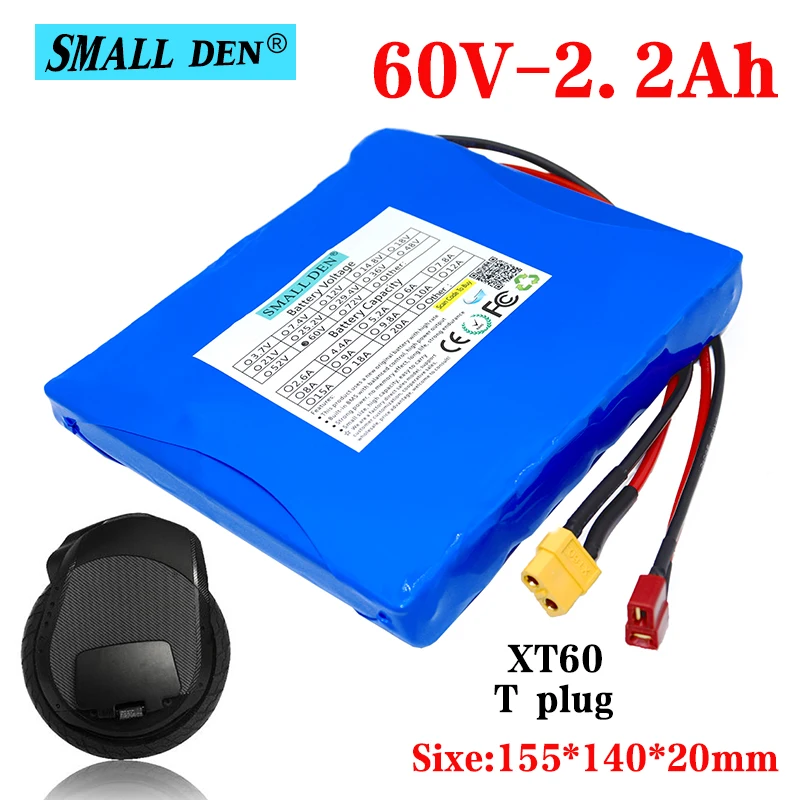 

60V 2.2Ah 16S1P lithium ion battery pack balance scooter electric unicycle 2200mAh 18650 rechargeable battery 132WH with BMS